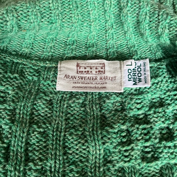 WOMENS ARAN PATCHWORK SWEATER WITH COLO, VIBRANT GREEN, SIZE LARGE - Picture 7 of 10